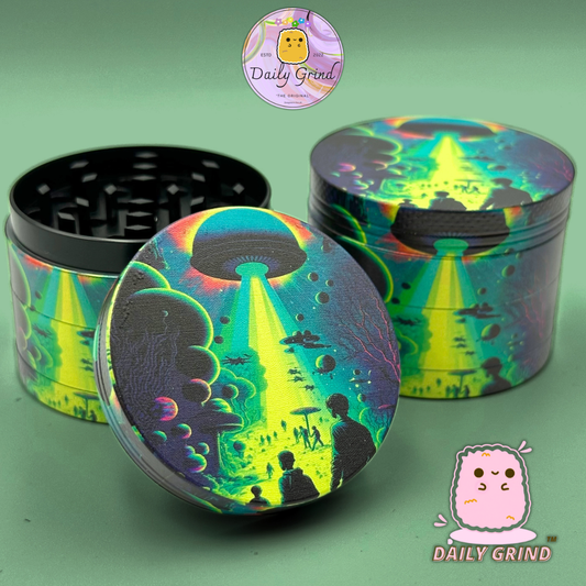 Alien Ship Abduction Spooky Apocalypse Vert 50mm 4 Pièces Haute Qualité Personnalisé Métal Herb Grinder Cadeau 