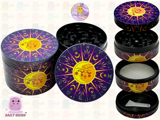 Purple Sun & Moon Astrology - 50mm Premium 4-Piece Custom Metal Tobacco Herb Grinder Gift Idea