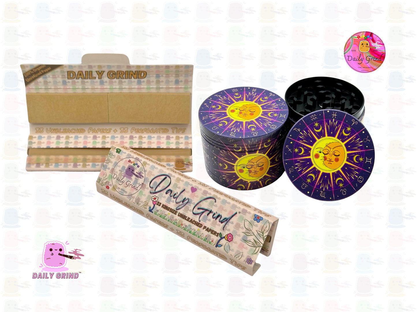 Purple Sun & Moon Astrology Cartoon - 50mm Premium 4-Piece Custom Metal Kitchen Herb Grinder Gift Idea