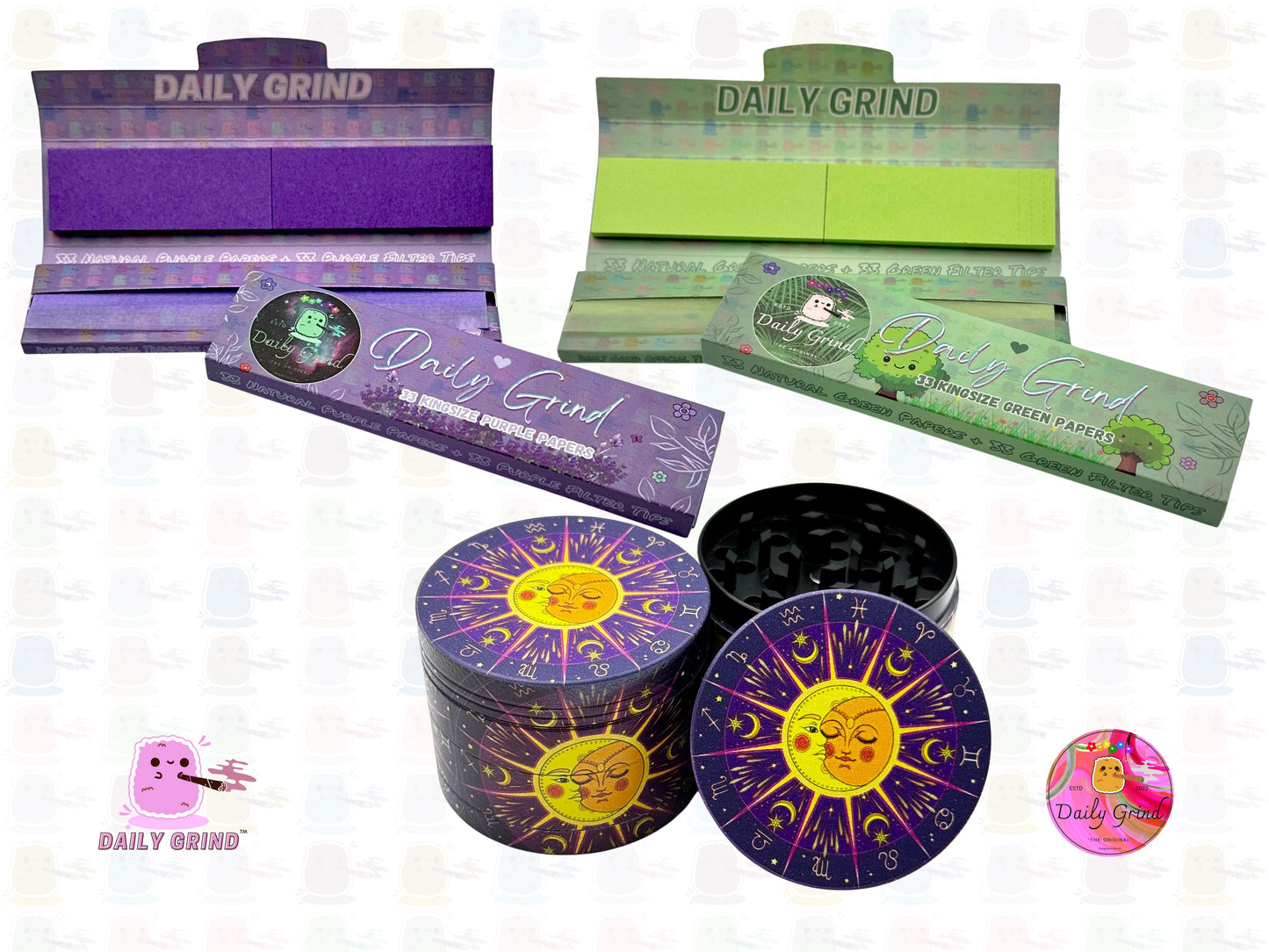 Purple Sun & Moon Astrology Cartoon - 50mm Premium 4-Piece Custom Metal Kitchen Herb Grinder Gift Idea