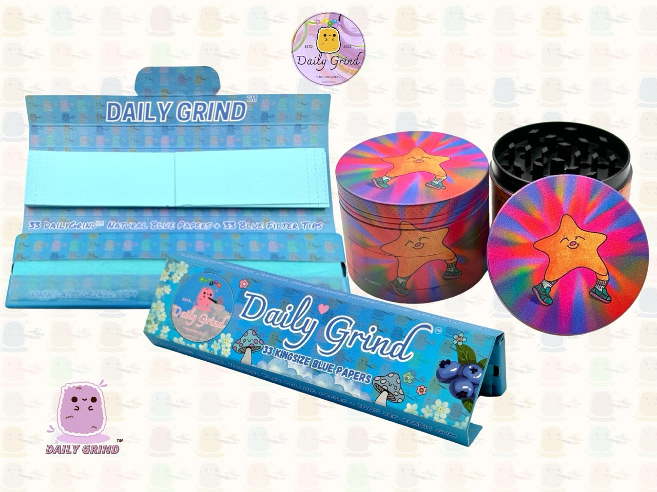 Happy Star Kawaii Tie Dye Cute - 50mm 4-Piece High Quality Custom Metal Tobacco Herb Grinder Gift Idea