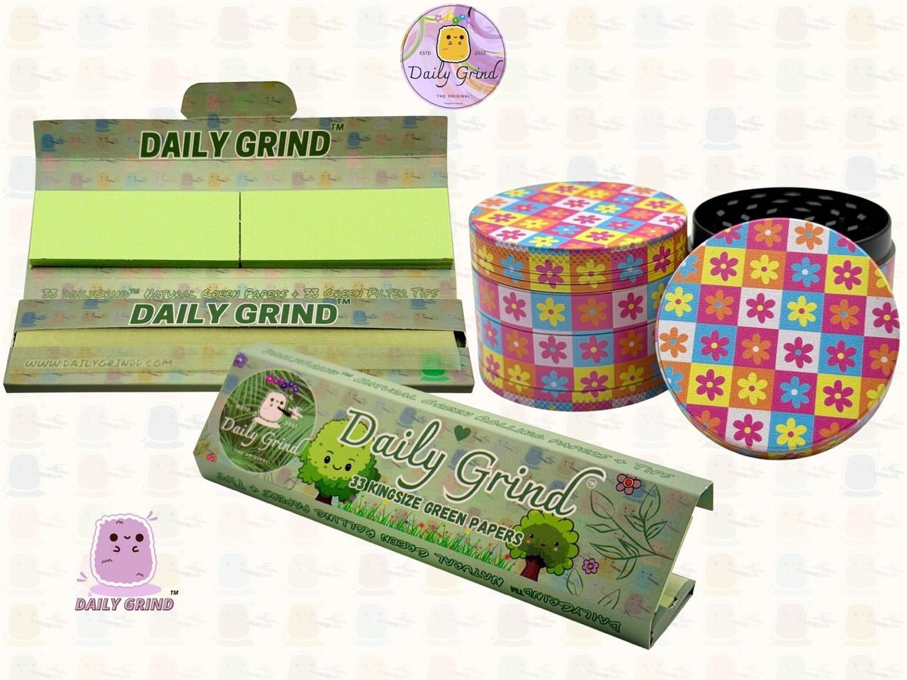 Fleurs damier mignon motif Pastel 50mm 4 pièces haute qualité personnalisé métal herbe broyeur cadeau 