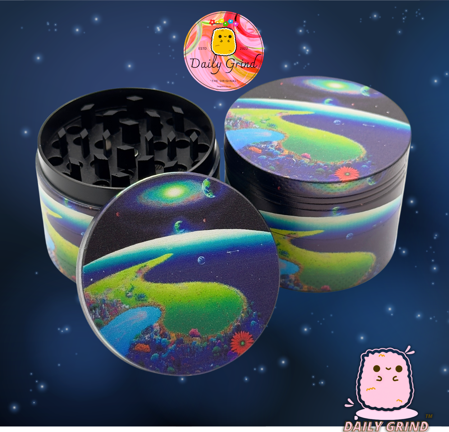 Motif Trippy coloré ondulé liquide Hallucination 50mm 4 pièces haute qualité personnalisé métal herbe broyeur cadeau 