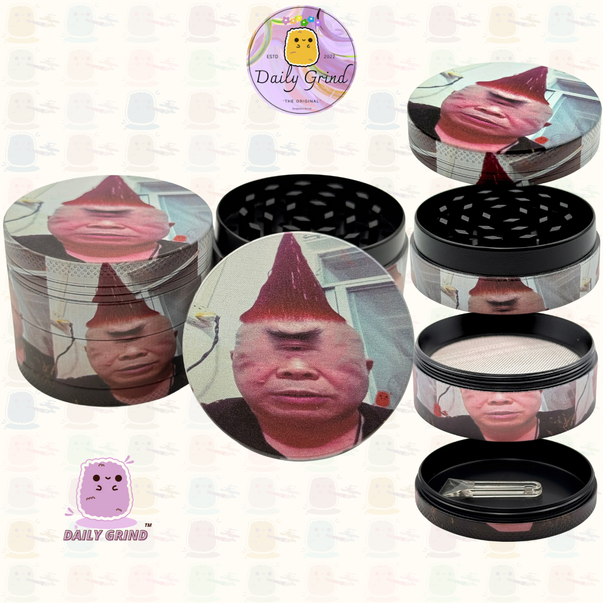 Cyclops Dude with Red Hair - 50mm Premium 4-Piece Custom Metal Tobacco Herb Grinder Cute Gift