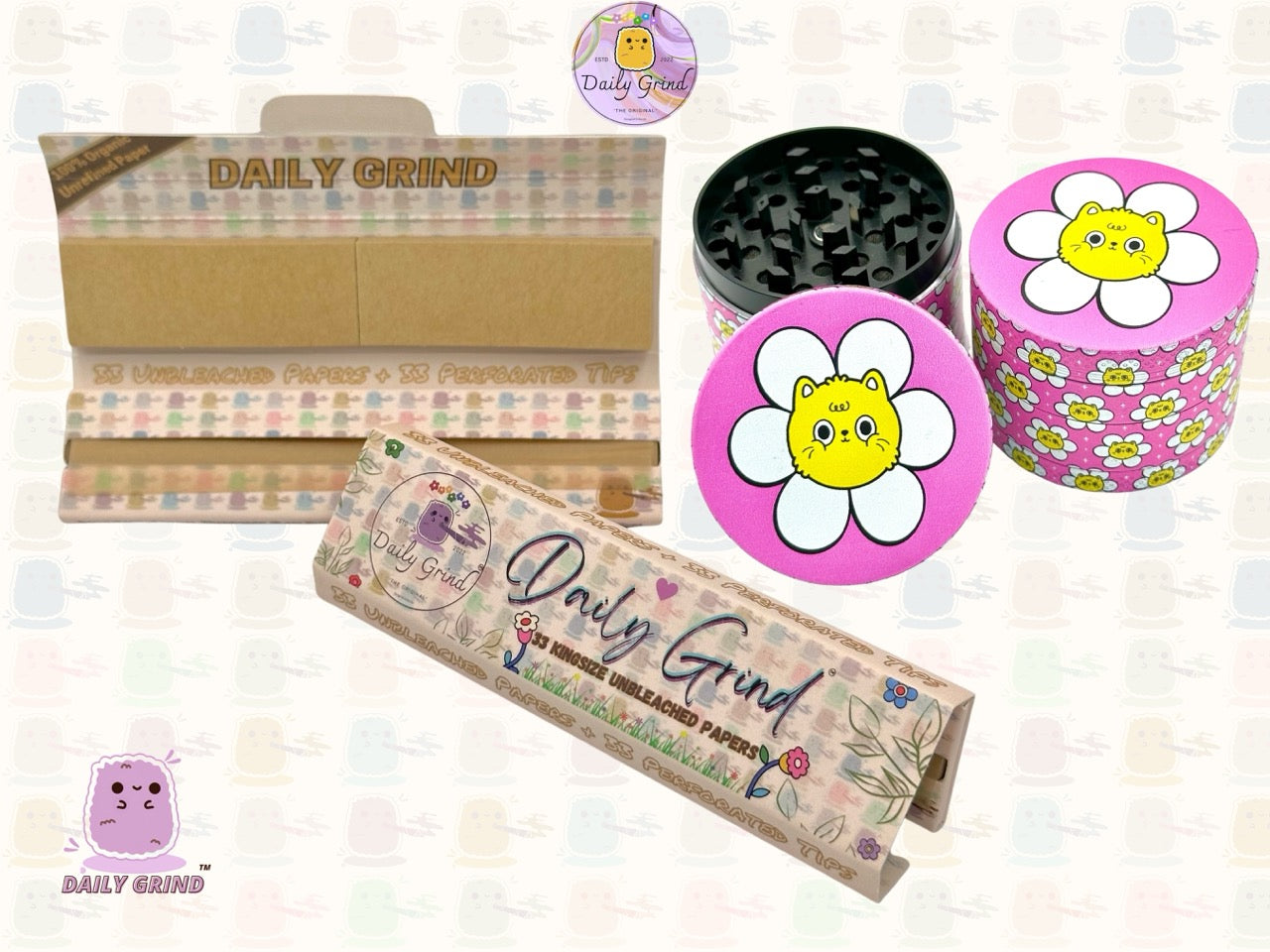 Chat mignon dans une fleur Kawaii Pink Daisy Design - 50mm 4 pièces de haute qualité personnalisé en métal broyeur d'herbes cadeau 