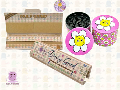 Chat mignon dans une fleur Kawaii Pink Daisy Design - 50mm 4 pièces de haute qualité personnalisé en métal broyeur d'herbes cadeau 