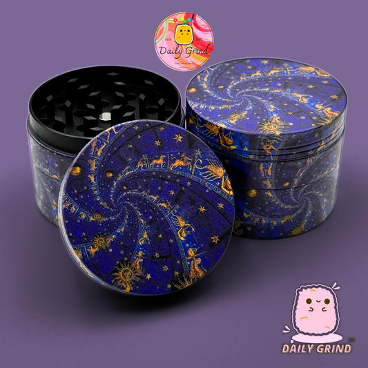 Astrology Star Sign Symbol Blue Twirl - 50mm 4-Piece High Quality Custom Metal Tobacco Herb Grinder Gift Idea