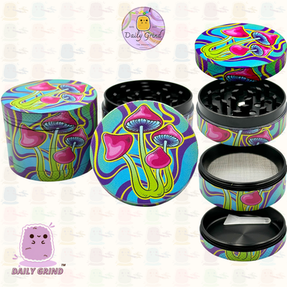 Neon Mushroom Trippy Tie Dye - 50mm 4-Piece High Quality Custom Metal Tobacco Herb Grinder Gift Idea