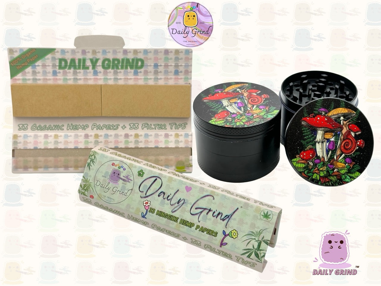 Variétés de champignons et fougères de dessins animés mignons de 50mm, broyeur d'herbes en métal de haute qualité en 4 parties, cadeau