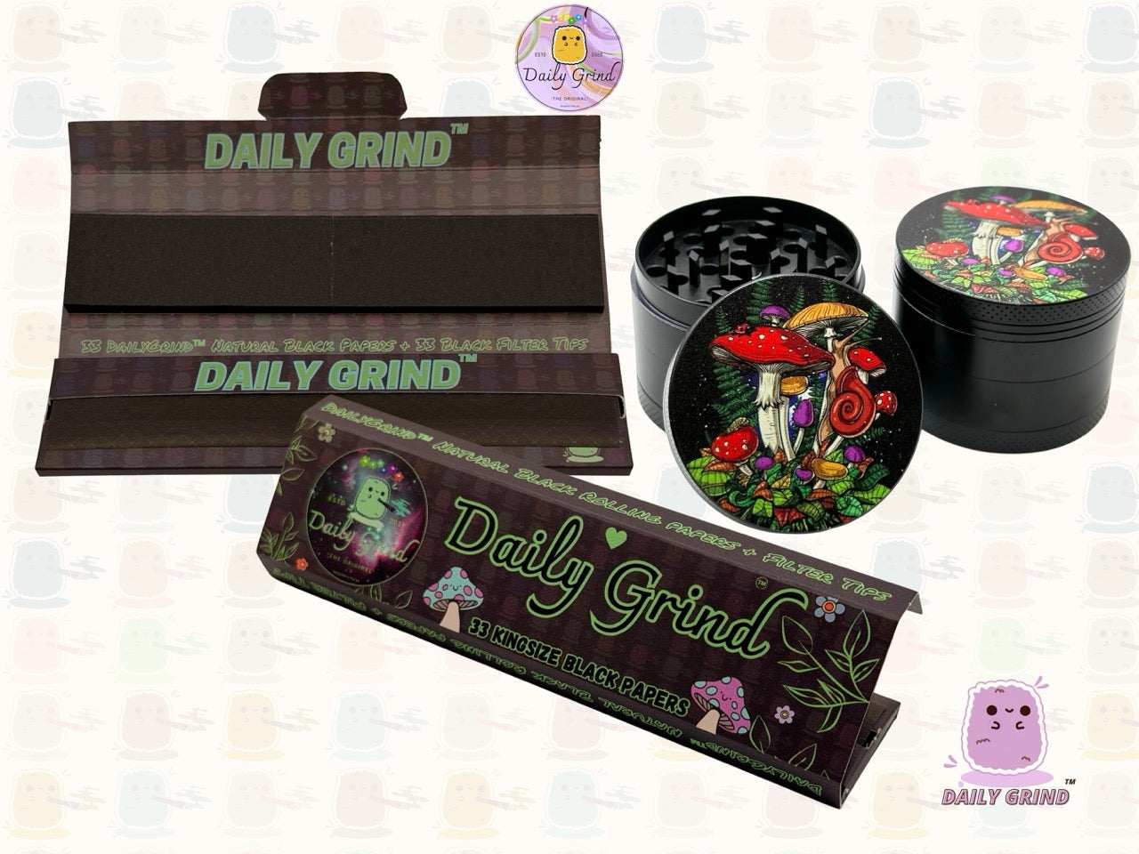 Variétés de champignons et fougères de dessins animés mignons de 50mm, broyeur d'herbes en métal de haute qualité en 4 parties, cadeau