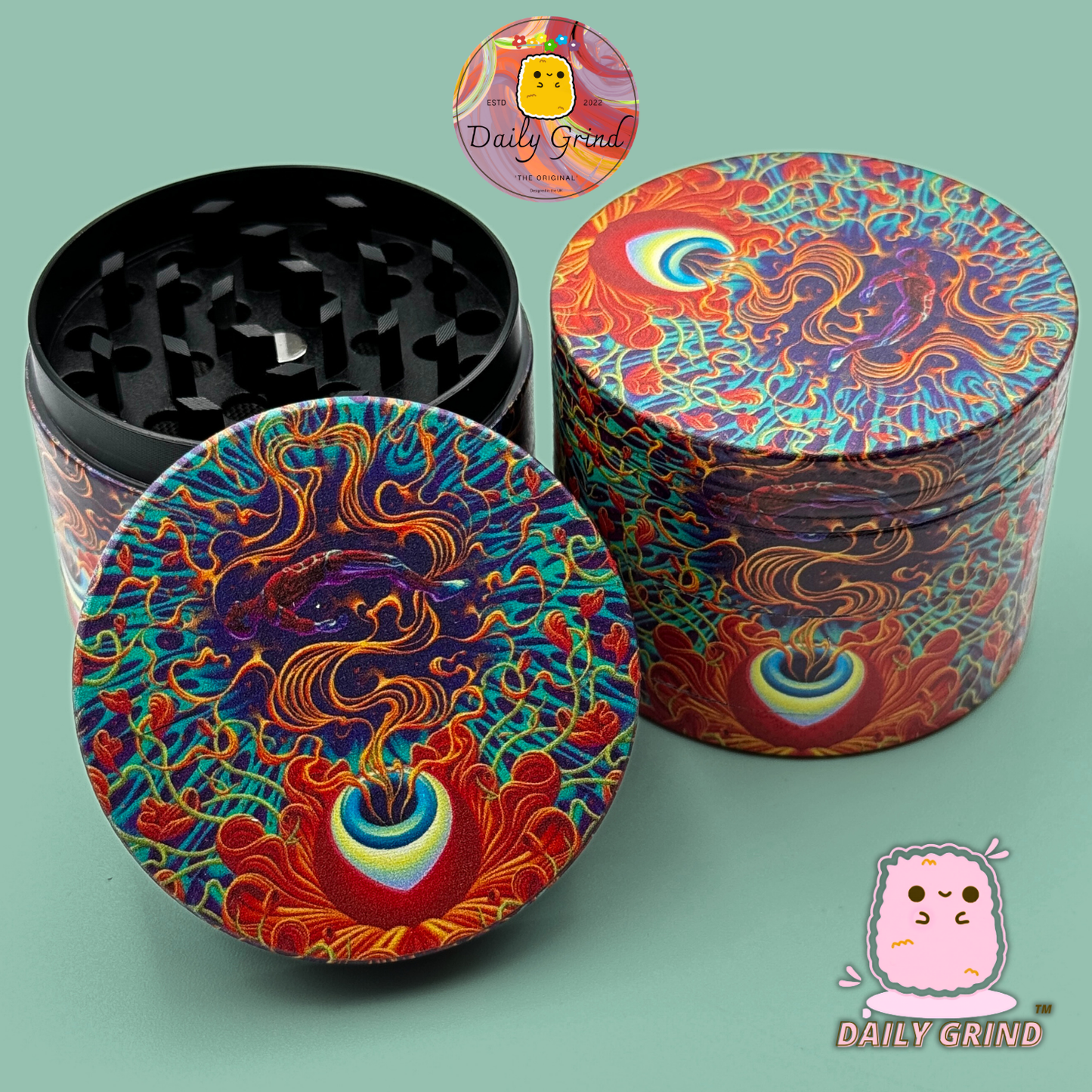 Motif Trippy coloré ondulé liquide Hallucination 50mm 4 pièces haute qualité personnalisé métal herbe broyeur cadeau 