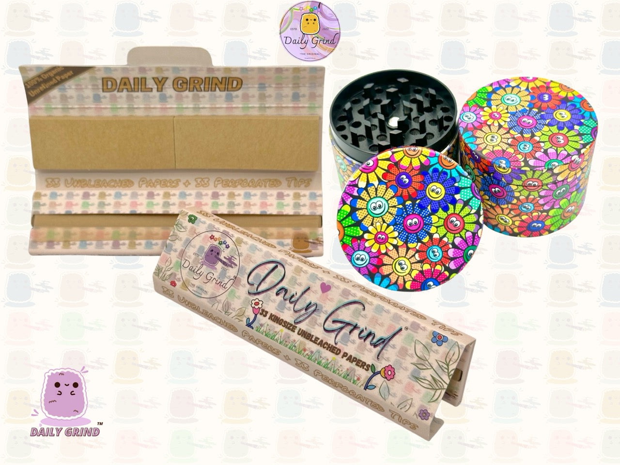 Cute Colourful Flower Faces 60's Retro Vintage - 50mm 4-Piece High Quality Custom Metal Tobacco Herb Grinder Gift Idea
