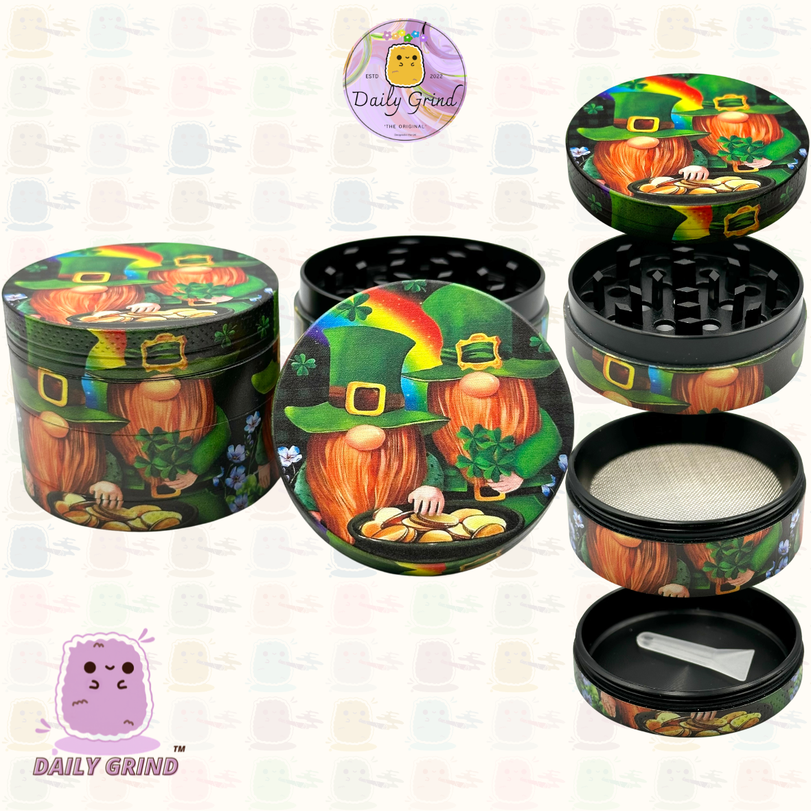 Pot de lutin mignon de 50mm, arc-en-ciel doré, 4 pièces, broyeur d'herbes en métal personnalisé de haute qualité, cadeau 