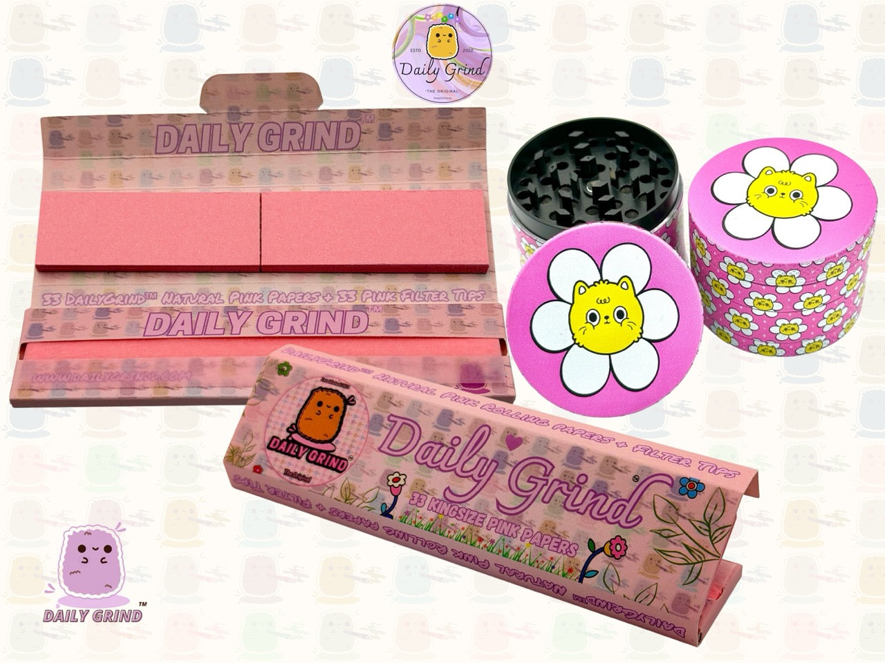 Chat mignon dans une fleur Kawaii Pink Daisy Design - 50mm 4 pièces de haute qualité personnalisé en métal broyeur d'herbes cadeau 