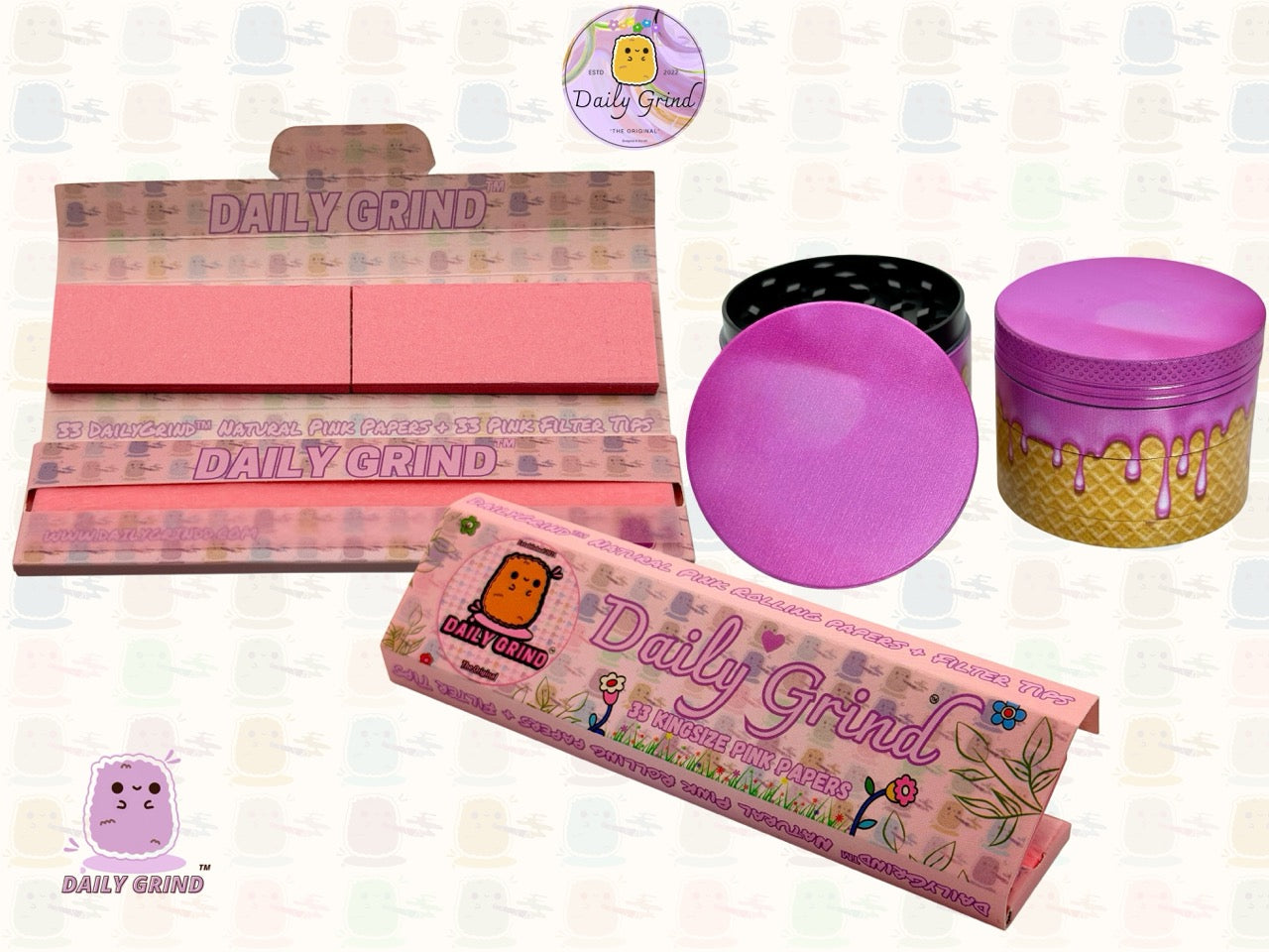 Cornet de crème glacée Cherry Bubblegum, Design rose mignon, 50mm, 4 pièces, broyeur d'herbes en métal personnalisé de haute qualité, cadeau 
