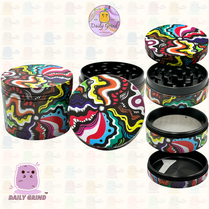 Motif Trippy coloré ondulé liquide Hallucination 50mm 4 pièces haute qualité personnalisé métal herbe broyeur cadeau 