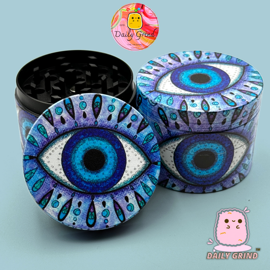 Nazar Eye of Protection Blue - 50mm 4-Piece High Quality Custom Metal Tobacco Herb Grinder Gift Idea