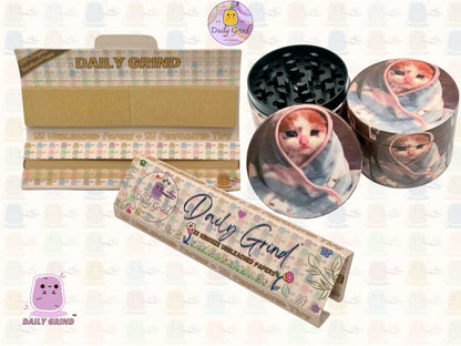 Sad Kitty Wrapped in Blanket Cute Funny Kawaii - 50mm 4-Piece High Quality Custom Metal Tobacco Herb Grinder Gift Idea
