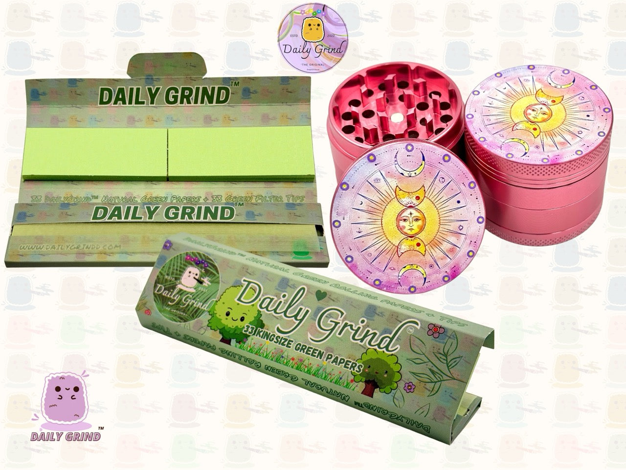 Sun & Moon Pink Aluminium Astrology - 50mm 4-Piece High Quality Custom Tobacco Herb Grinder Gift Idea