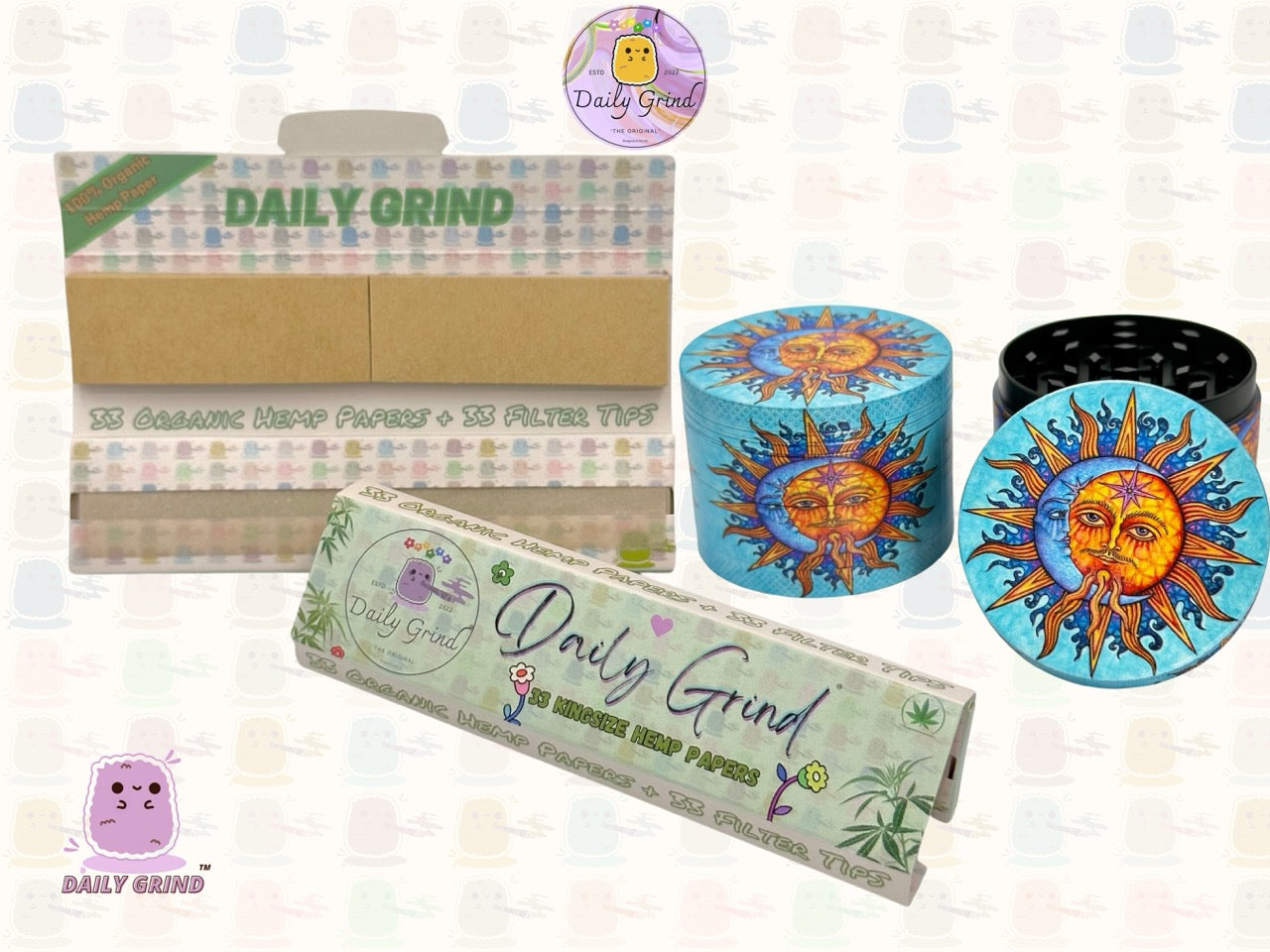 Sun & Moon Spiritual Blue - 50mm 4-Piece High Quality Custom Metal Tobacco Herb Grinder Gift Idea