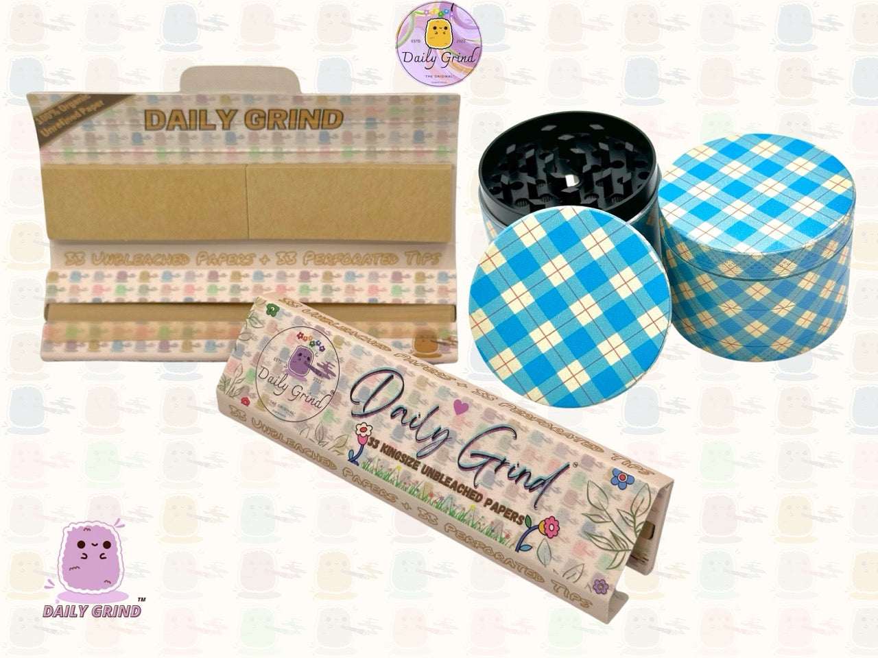 Blue Gingham Tartan Check Cute Cottage Pattern 50mm 4 Pièces Haute Qualité Personnalisé Métal Herb Grinder Cadeau 