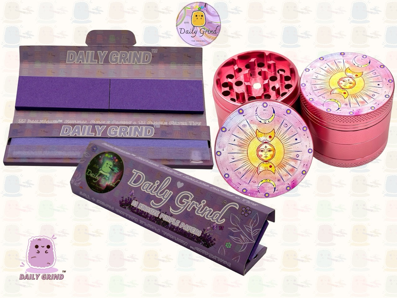 Sun & Moon Pink Aluminium Astrology - 50mm 4-Piece High Quality Custom Tobacco Herb Grinder Gift Idea