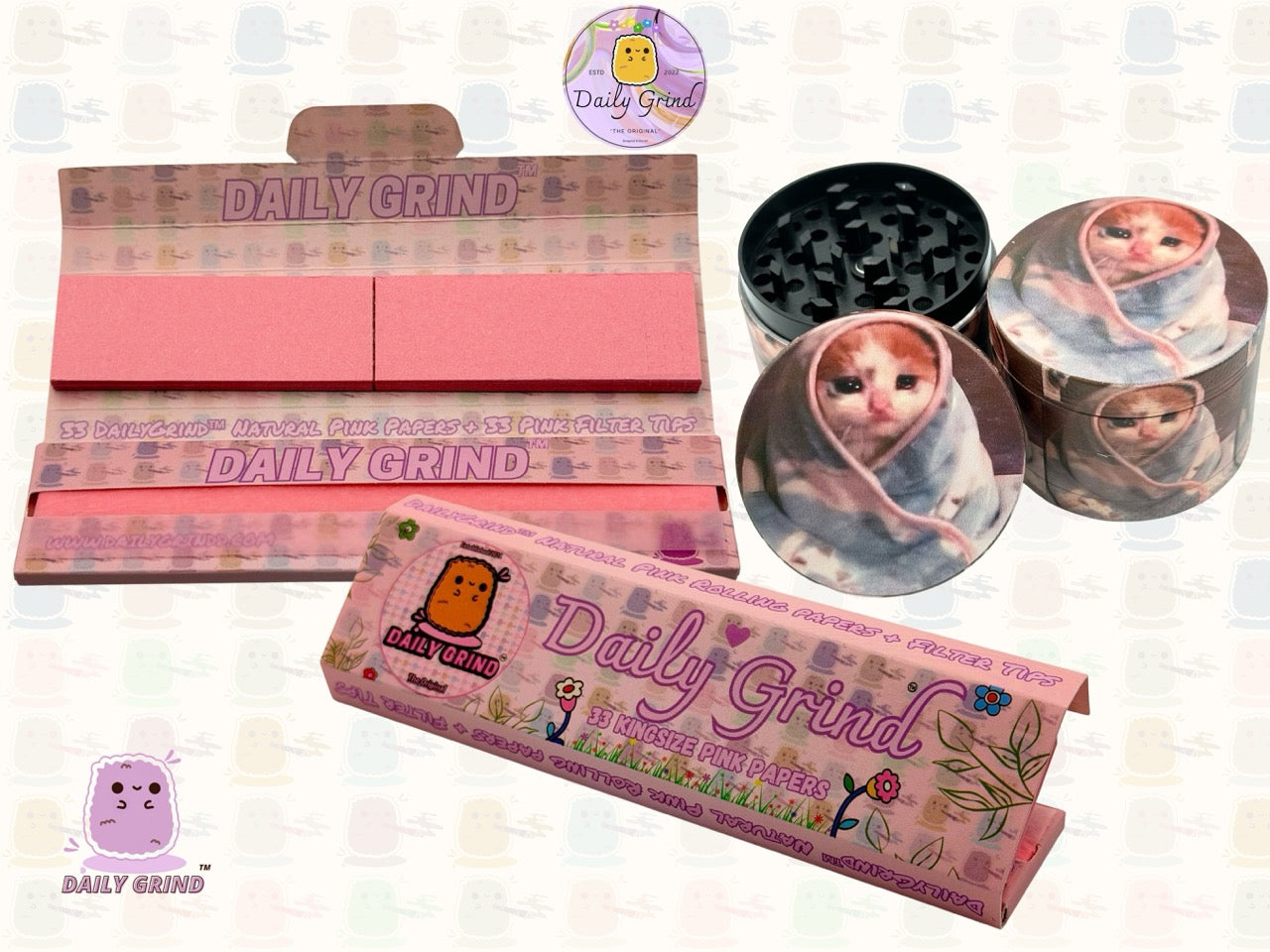 Sad Kitty Wrapped in Blanket Cute Funny Kawaii - 50mm 4-Piece High Quality Custom Metal Tobacco Herb Grinder Gift Idea