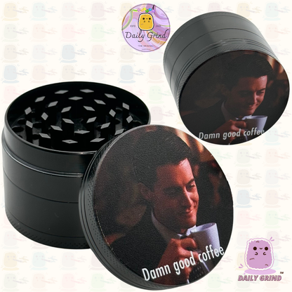 Damn Good Coffee 90's American Cult Classic - 50mm 4-Piece Premium Custom Metal Tobacco Herb Grinder Cute Gift Idea