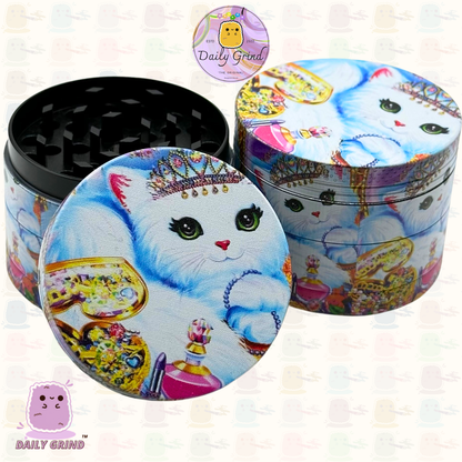 Chaton mignon entouré de bijoux style art rose – 50 mm, 4 pièces, broyeur d'herbes en métal de haute qualité, cadeau 