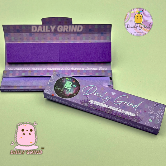 Daily Grind™ Purple Kingsize Rolling Papers 33 Sheets + Tips - High Quality, Super Cute Gift!!