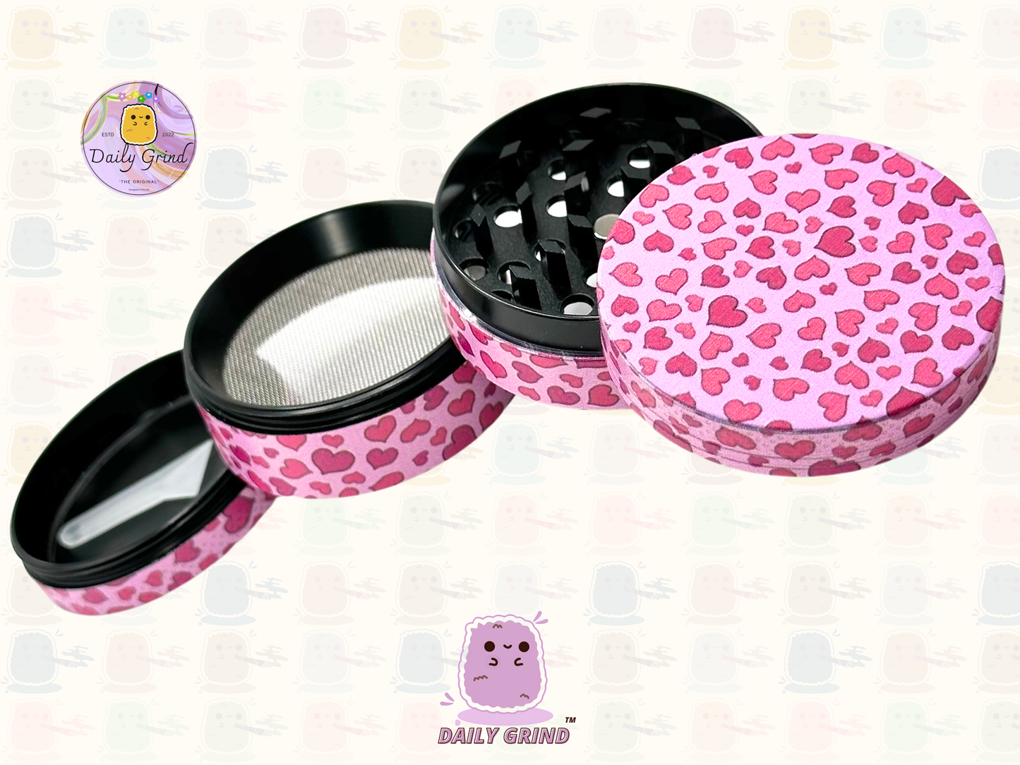 Pink Love Hearts Cute Girly - 50mm 4-Piece High Quality Metal Tobacco Herb Grinder Gift Idea