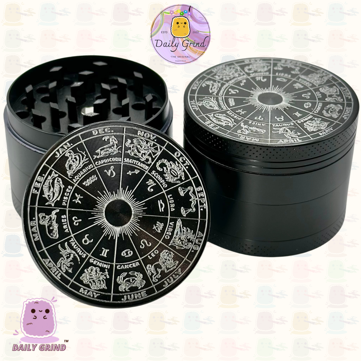 Tableau des signes astrologiques gravés – 50 mm, 4 pièces, broyeur d'herbes en métal personnalisé de haute qualité, cadeau 