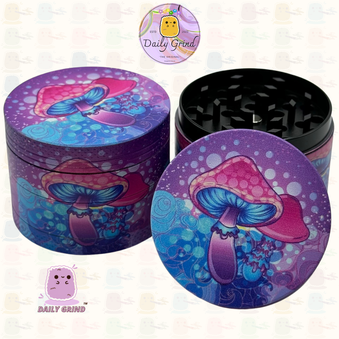 Purple Mushroom Tie Dye - 50mm 4-Piece High Quality Custom Metal Tobacco Herb Grinder Gift Idea
