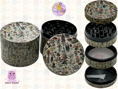 Vintage Flowers & Fauna Botanical Vintage Chart - 50mm 4-Piece High Quality Custom Metal Tobacco Herb Grinder Gift