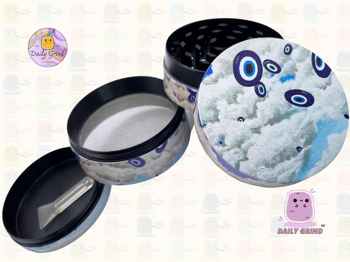 Spiritual Eye of Protection - 50mm 4-Piece High Quality Custom Metal Tobacco Herb Grinder Gift Idea