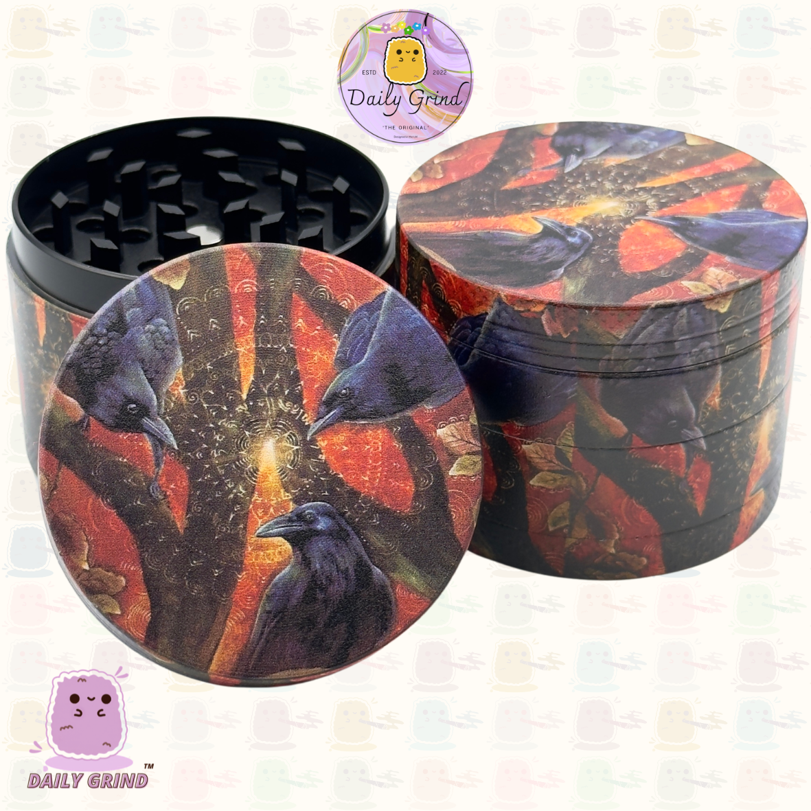 Crow Corvid Raven - 50mm Premium 4-Piece Custom Metal Tobacco Herb Grinder Gift Idea