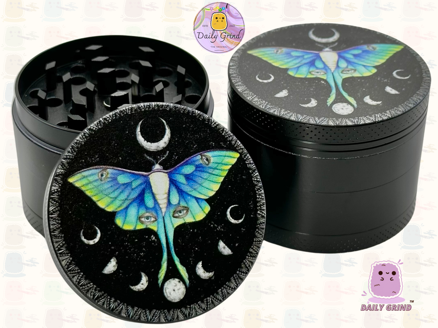 Beau papillon + cycles de lune lunaire Beau papillon nature spirituelle - 50mm 4 pièces de haute qualité personnalisé métal herbe broyeur cadeau 
