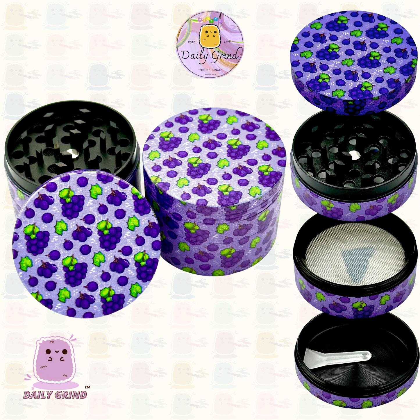 Purple Grape Fruit Candy Juicy - 50mm 4-Piece High Quality Metal Tobacco Herb Grinder Gift Idea