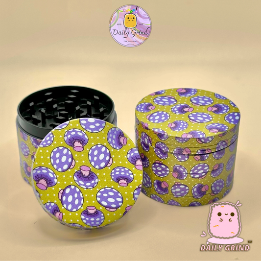 Purple Fly Agaric Mushroom Yellow - 50mm 4-Piece High Quality Custom Metal Tobacco Herb Grinder Gift Idea