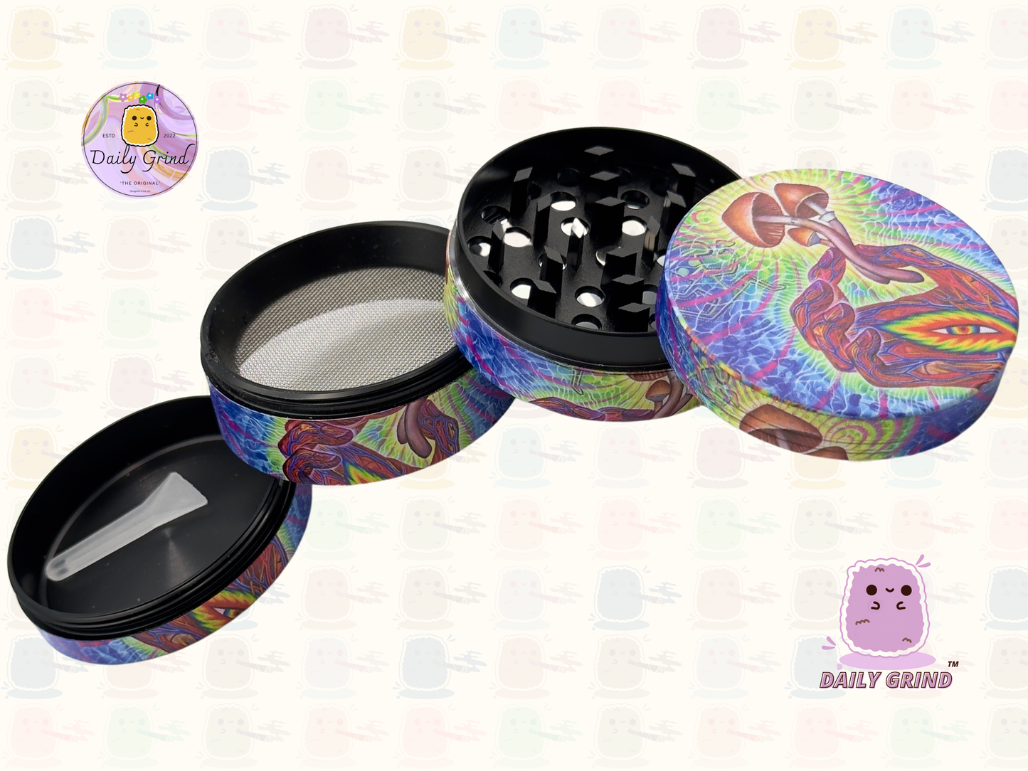 Motif Trippy coloré ondulé liquide Hallucination 50mm 4 pièces haute qualité personnalisé métal herbe broyeur cadeau 
