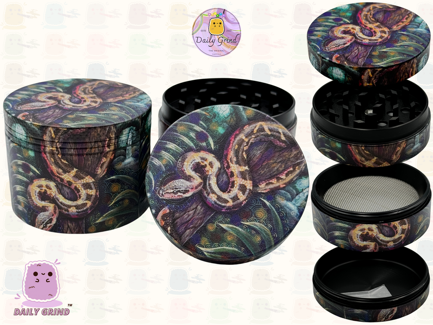 Jungle Snake Burmese Python - 50mm Premium 4-Piece Custom Metal Tobacco Herb Grinder Gift Idea