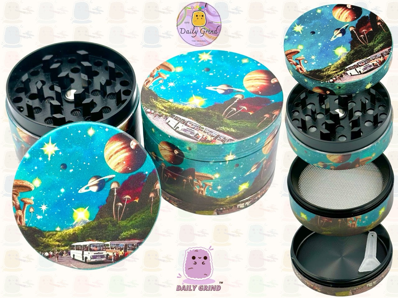American Diner 1950's Space Planets - 50mm 4-Piece High Quality Custom Metal Tobacco Herb Grinder Gift Idea