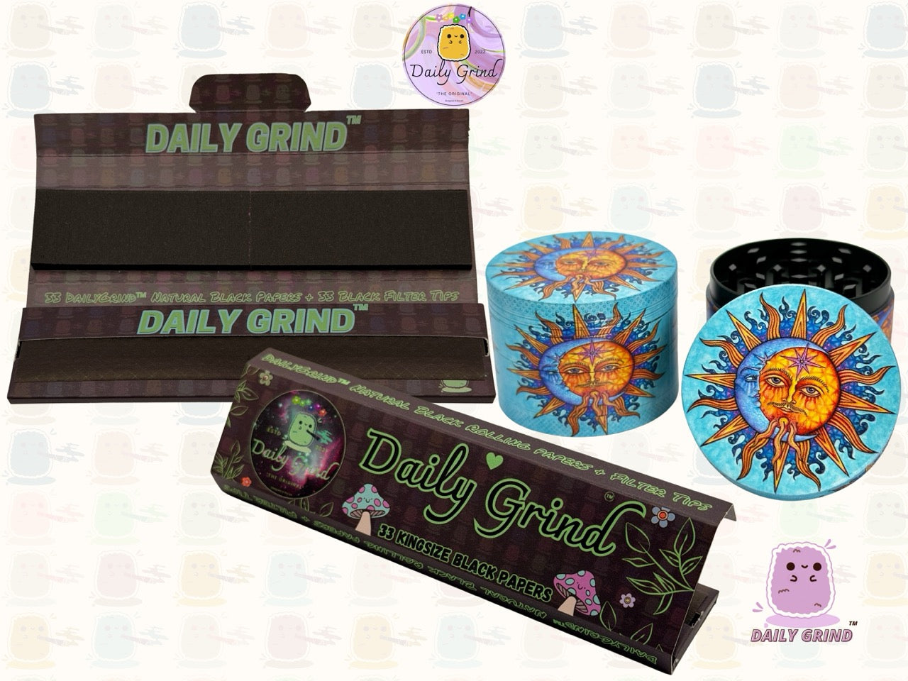 Sun & Moon Spiritual Blue - 50mm 4-Piece High Quality Custom Metal Tobacco Herb Grinder Gift Idea
