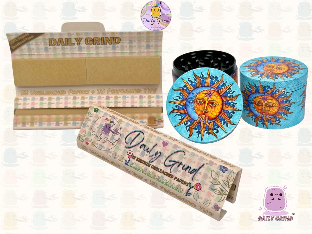 Sun & Moon Spiritual Blue - 50mm 4-Piece High Quality Custom Metal Tobacco Herb Grinder Gift Idea