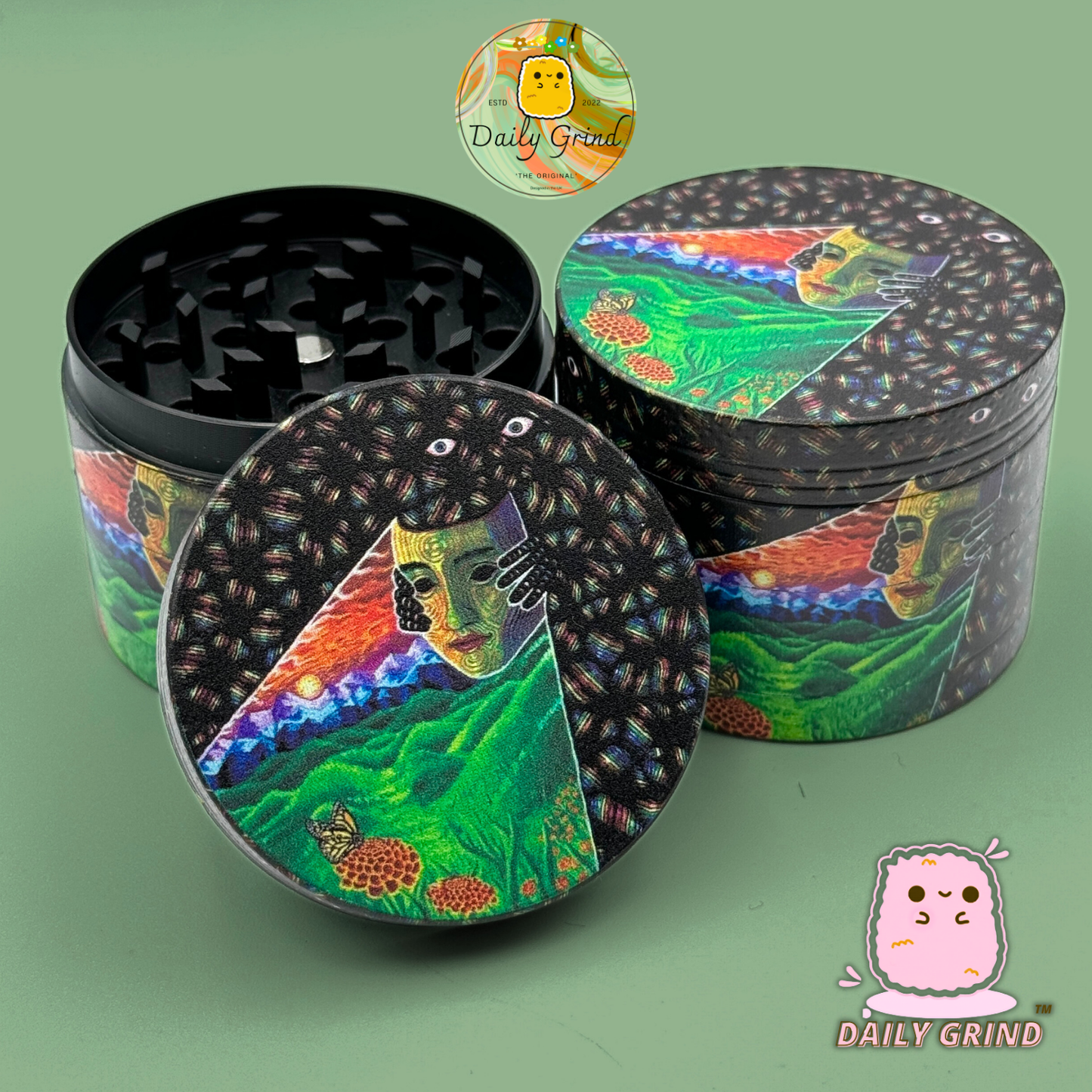 Motif Trippy coloré ondulé liquide Hallucination 50mm 4 pièces haute qualité personnalisé métal herbe broyeur cadeau 