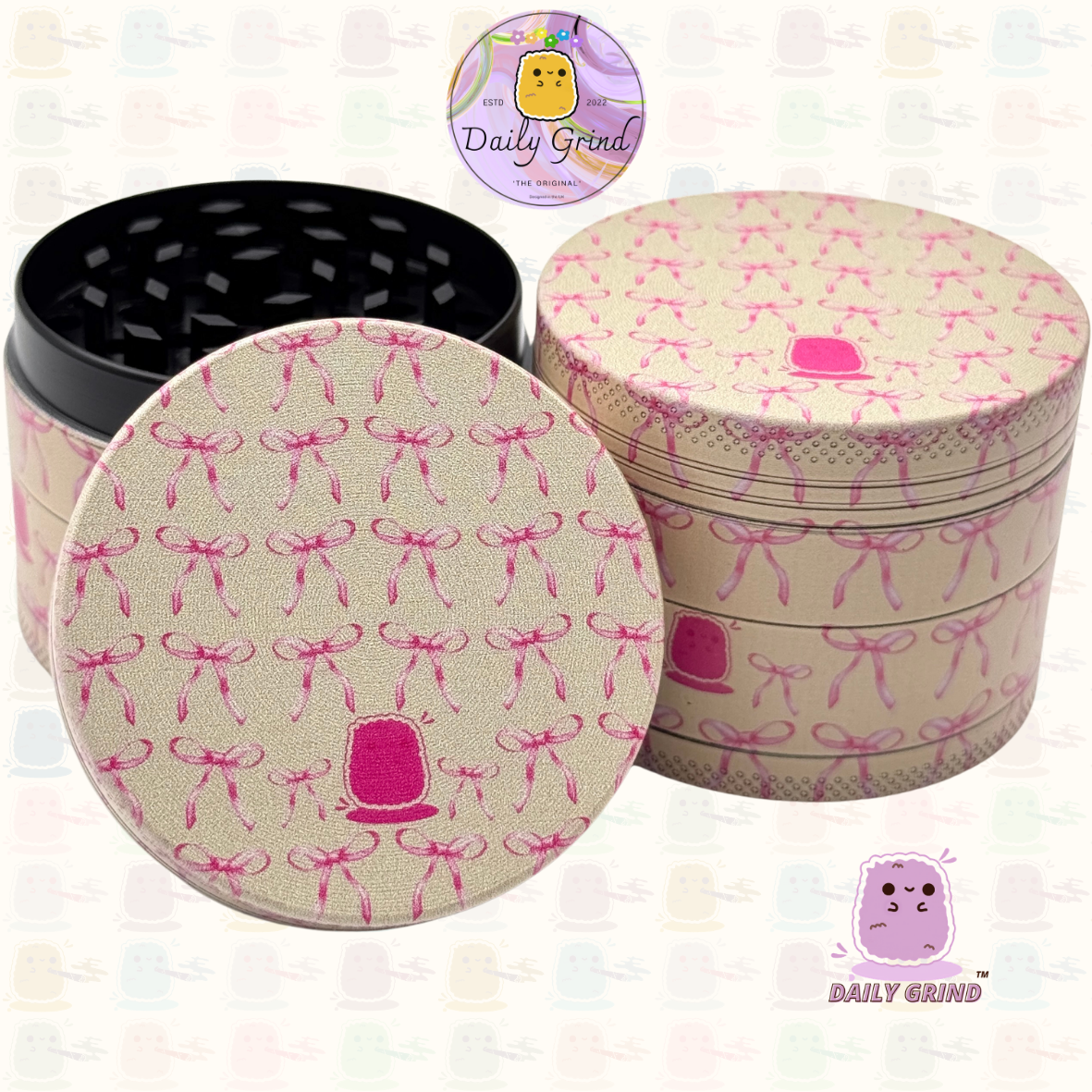 Cute Pink Bows - 50mm Premium 4-Piece Custom Metal Tobacco Herb Grinder Cute Gift