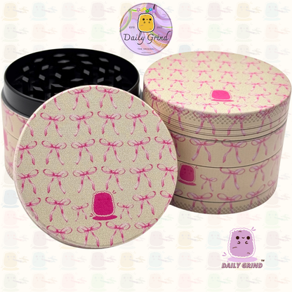 Cute Pink Bows - 50mm Premium 4-Piece Custom Metal Tobacco Herb Grinder Cute Gift