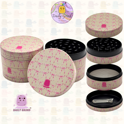 Cute Pink Bows - 50mm Premium 4-Piece Custom Metal Tobacco Herb Grinder Cute Gift