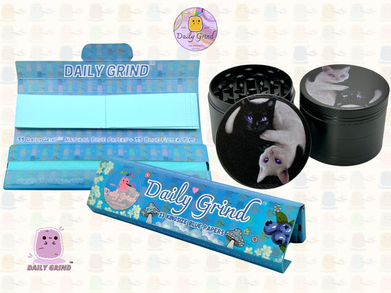 Kitty Yin Yang Cute Cat - 50mm 4-Piece High Quality Custom Metal Tobacco Herb Grinder Gift Idea