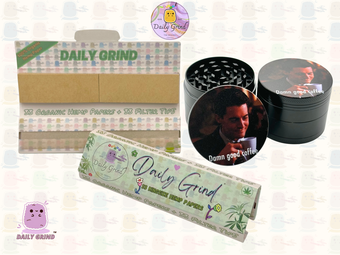 Damn Good Coffee 90's American Cult Classic - 50mm 4-Piece Premium Custom Metal Tobacco Herb Grinder Cute Gift Idea